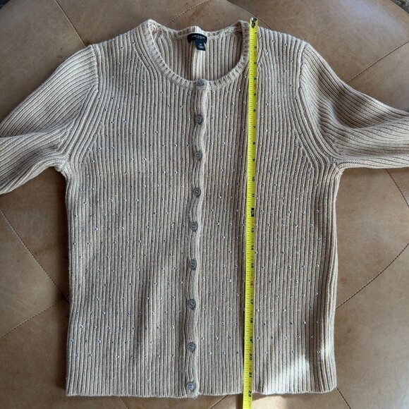 Wool Cashmere Ribbed Knit Cardigan Sweater Quiet Luxury Minimalist Ann Taylor, M - Picture 12 of 15